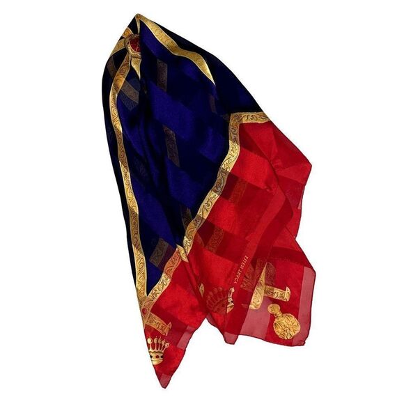 Vintage Scarf Ellen Tracy 80s Red Gold Chains 34 x 35 - Picture 6 of 8